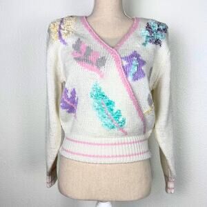 Vintage 80s Pastel Knit Sweater M – Whimsigoth Coquette Cottagecore Halloween